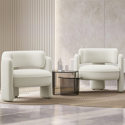 BELLEZE Sherpa Boucle Chair, Modern Barrel Accent Chair Comfy Round Upholstered Armchair Accent Side Chair for Living Room, Bedrooms, Corner - Quinton��White��