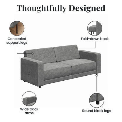 RealRooms Allie Corduroy 82" Futon Sofa Bed, Gray