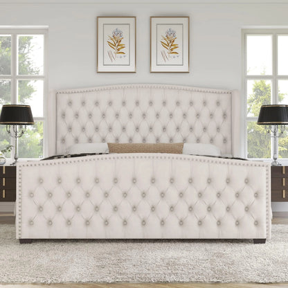 VANACC Queen Size Bed Frame, Velvet Upholstered Bed with Deep Button Tufted Wingback Headboard��Grey