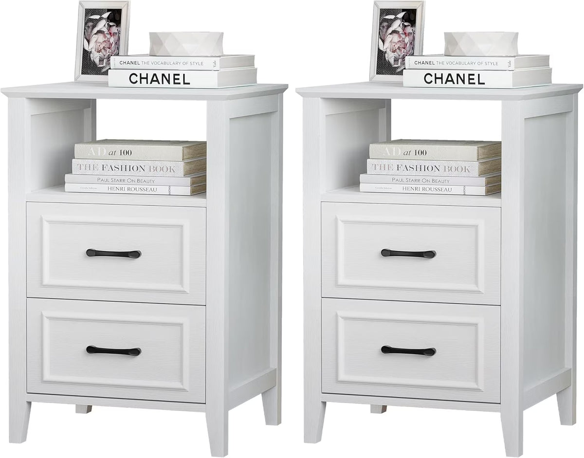 ANHDAH Nightstand Set of 2, Modern End Table with 2 Drawers and Open Shelf, 23.6 Inch High Bedside Table with Storage