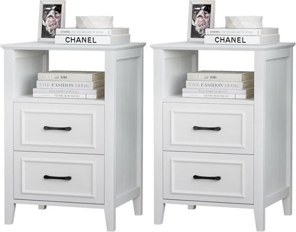 ANHDAH Nightstand Set of 2, Modern End Table with 2 Drawers and Open Shelf, 23.6 Inch High Bedside Table with Storage