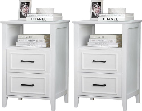 ANHDAH Nightstand Set of 2, Modern End Table with 2 Drawers and Open Shelf, 23.6 Inch High Bedside Table with Storage