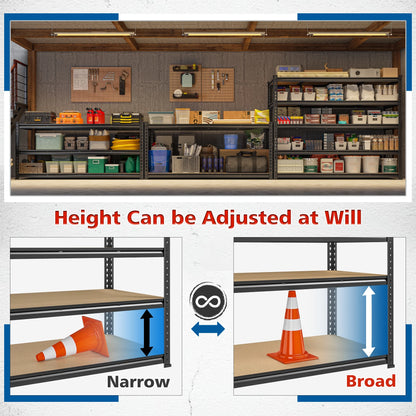REIBII 60" W Garage Shelving 3000LBS Heavy Duty Storage Shelves Adjustable 5 Tier Metal Storage Rack,60" W x 24" D x 72" H