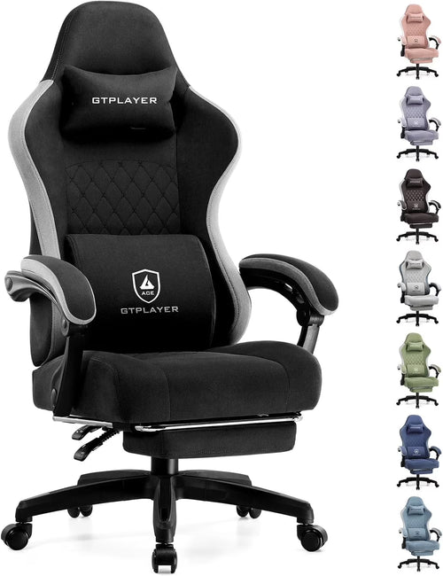 GTPLAYER Ergonomic High Back Pocket Spring Cushion Gaming Chair with Footrest & Linkage Armrests, Black