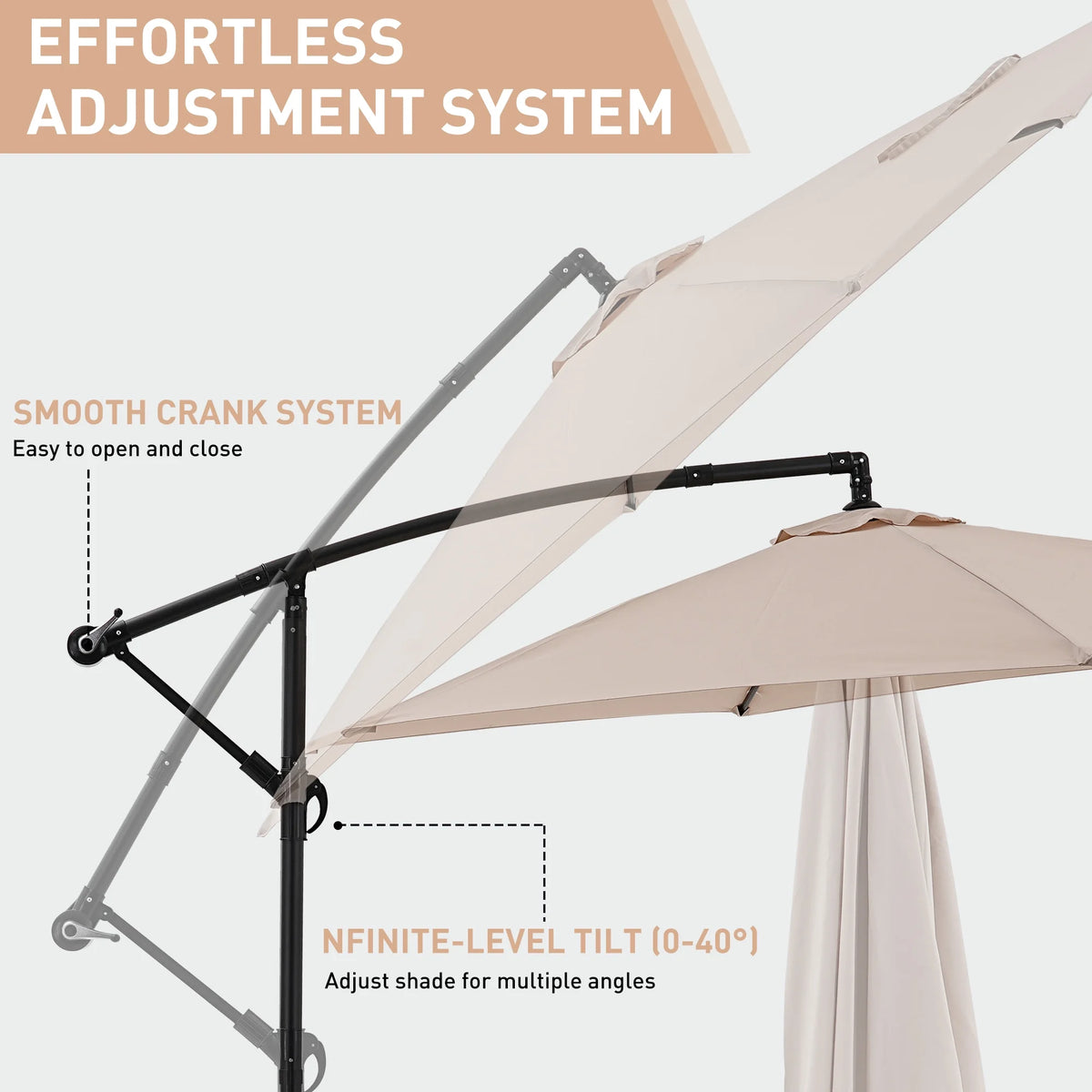 Ainfox 10ft Cantilever Patio Umbrella with Lights, Offset Market Umbrella with Sandbags Weighted Base and Cross Base,Khaki