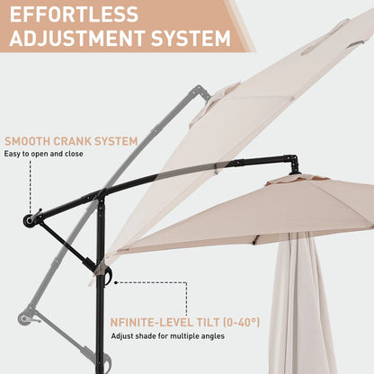 Ainfox 10ft Cantilever Patio Umbrella with Lights, Offset Market Umbrella with Sandbags Weighted Base and Cross Base,Khaki
