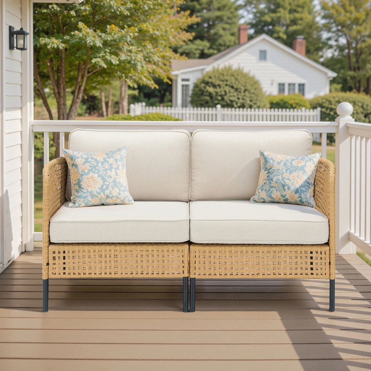 Swpormundo 6 Piece Wicker Patio Furniture Set,Outdoor Conversation Sectional Sofa w/Coffee Table,All-Weather Outdoor Sofa with Thick Cushions for Deck,Poolside,Garden,Beige