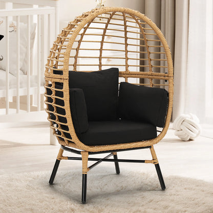 Skandiquip Oversized Rattan Adult Egg Chair, 360 Swivel, Outdoor Patio Chair with overstuffed Cushions, Indoor Large Wicker Egg Chair, Natural Rattan, Beige Cushion