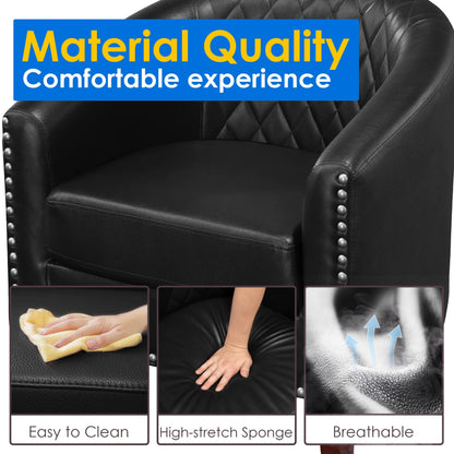 Barrel Accent Chair for living room, modern Leather Club Barrel Chair comfy Reading Armchair for Bedroom, Brown