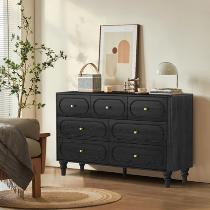 YOCWO 3 Drawer Nightstand, Classic Chest of Drawers with Arc Edge, Walnut