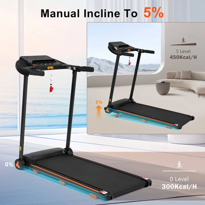 EUROCO 300 LBS Portable Folding Treadmill,2.5 HP Foldable Compact Treadmill with LED Display, Adjustable Incline,Heart Rate Sensor,Charge Station,Bluetooth Speaker and 6 Shock-Absorbing for Home