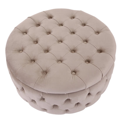 WestinTrends Wordford Round Velvet Tufted Storage Ottoman, Velvet Navy Blue