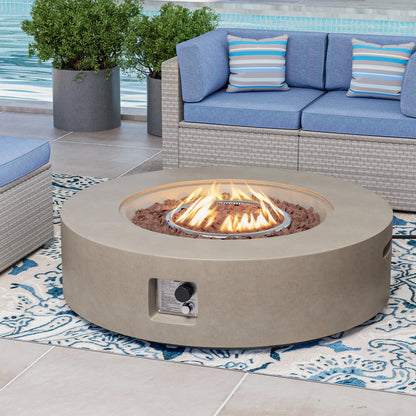 COSIEST Outdoor Round Terrazzo Concrete White firepit Table