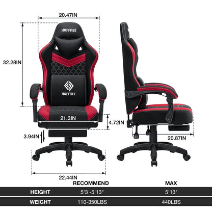 Hoffree Gaming Chair with Massage Fabric Office Chair with footrest for Adults, Ergonomic Gamer Chair with Headrest and Lumbar Support for Office Gaming, 440 LBS