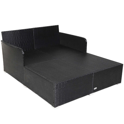 Costway Outdoor Patio Rattan Daybed Pillows Cushioned Sofa Furniture Beige