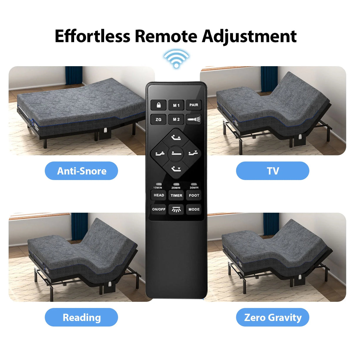 CHITOOMA Electric Adjustable Bed Frame Queen with Massage (4 Modes & 3 Intensities), Wireless Remote, Zero Gravity, 4 USB Ports, Under-Bed Nightlight, 3 Minutes Fast Assembly