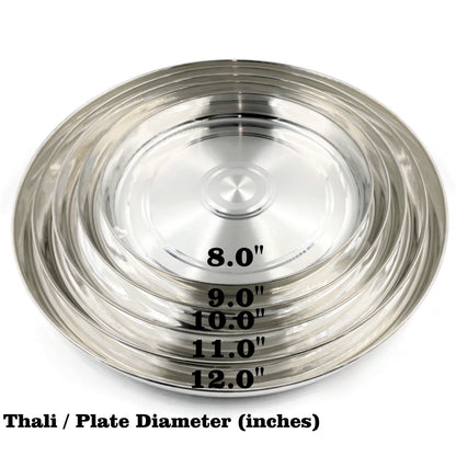 999 Pure Silver Hallmarked Light Weight Indian Dinner Thali - Style#03 Plate Diameter & Weight: 11.0 Inch Thali