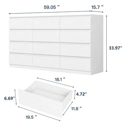 Kadyn White Chest of Drawer, 6 Double Drawer Dresser for Bedroom, Modern Storage Cabinet for Living Room, Dresser