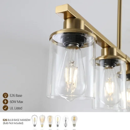 ACE-LIGHTS,Modern Industrial 5-Light Chandelier with Clear Glass Shades(Bulbs Not Included),Hanging Ceiling Light Fixture for Living Room,Dining Room,Kitchen Island(Black)