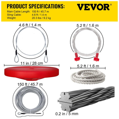 VEVOR Zip line Kits for Backyard 40ft. Zip Lines for Kid and Adult. Included Swing Seat. Zip Lines Brake. and Steel Trolley. Outdoor Playground Equipment
