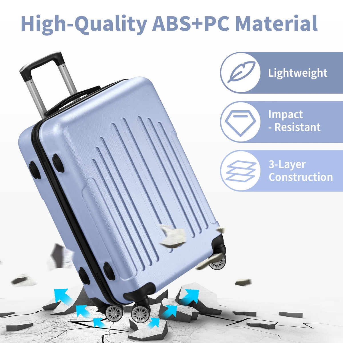 Zimtown 3 Piece Nested Spinner Suitcase Luggage Set With TSA Lock Royal Blue