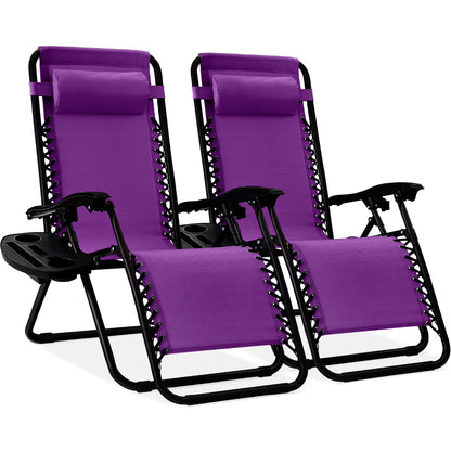 Best Choice Products Set of 2 Zero Gravity Lounge Chair Recliners for Patio, Pool w/ Cup Holder Tray - Gray