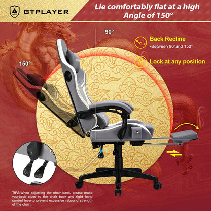 GTPLAYER Gaming Chair with Bluetooth Speakers and Footrest Office Desk Chair, Blue