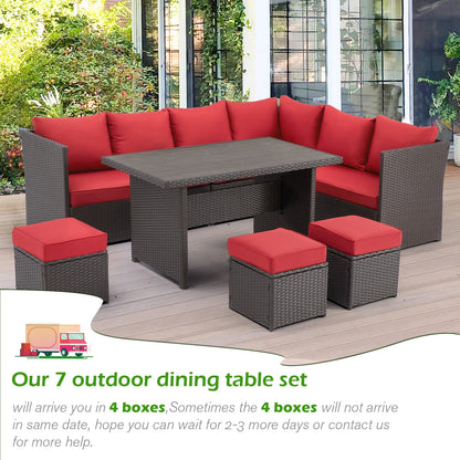 AECOJOY 7 Piece Patio Furniture Set PE Rattan Outdoor Dining Set Sectional Sofa Couch with Table Patio Conversation Set in Gray