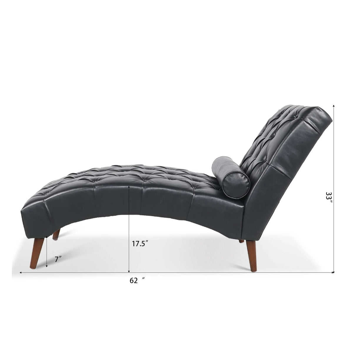 Upholstered Chaise Lounge, Indoor Recliner Sleeper Chair with Lumbar Pillow, Tufted Lounge Chair with Solid Wood Legs, Single Armless Rest Sofa Chair for Living Room Bedroom Office, Black PU