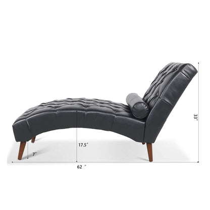 Upholstered Chaise Lounge, Indoor Recliner Sleeper Chair with Lumbar Pillow, Tufted Lounge Chair with Solid Wood Legs, Single Armless Rest Sofa Chair for Living Room Bedroom Office, Black PU