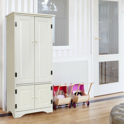 Costway Accent Storage Cabinet Adjustable Shelves Antique 2 Door Floor Cabinet Cream White