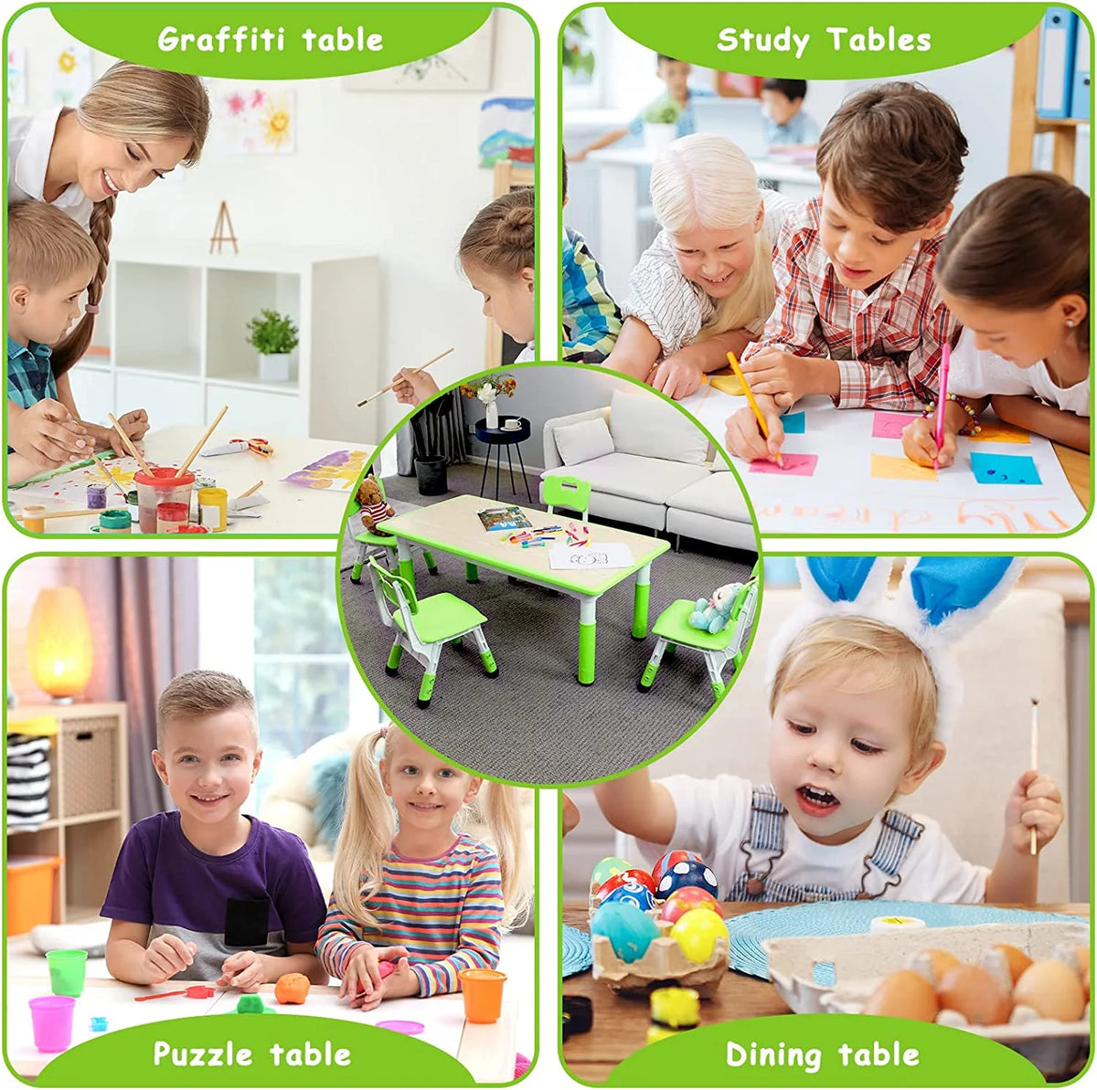 Arlopu Toddler Table and Chair Set Height Adjustable, Kids Activity Table for Reading, Drawing, Eating, Studying, Max 220lbs