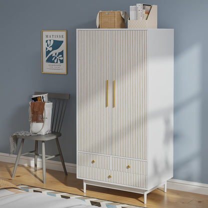 Armoire Wardrobe Closet, Closet Wardrobe Cabinet with Drawers and Hanging Rail for Bedroom, White