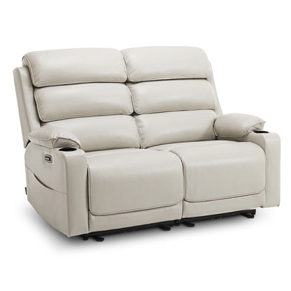 MCombo 63.4" Power Loveseat Recliner Sofa with Adjustable Headrest, Heat and Massage for Living Room, Faux Leather(Light Grey)