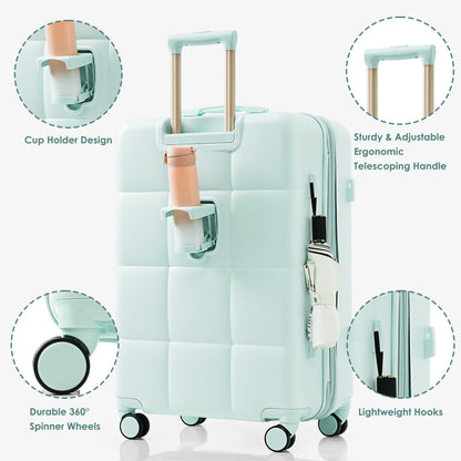 3 Piece Luggage Set , 20/24/28 inches Suitcase Set , ABS Hardshell Expandable Luggage Sets with TSA Lock,20-inch with USB Port, Carry On Luggage for Men Women, Pink