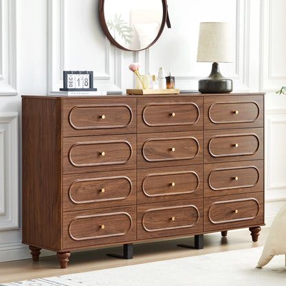 YOCWO 3 Drawer Nightstand, Classic Chest of Drawers with Arc Edge, Walnut