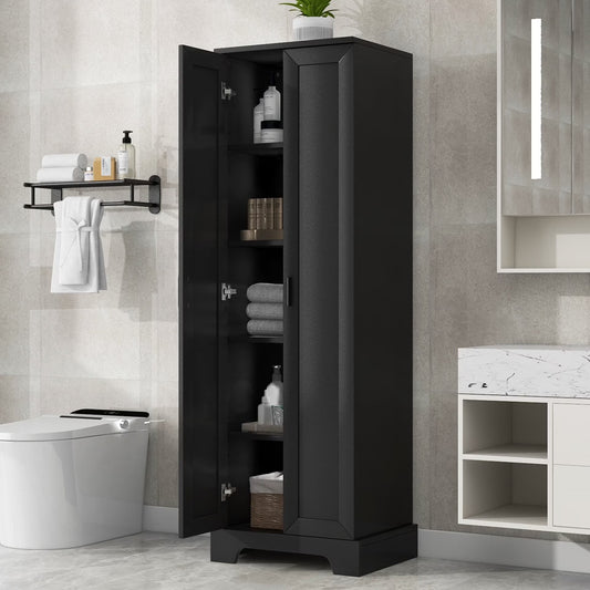 22'' Double Door Storage Cabinet with Adjustable Shelves, High Quality Bathroom Cabinet with  MDF Material, for Living room, Bathroom, Black