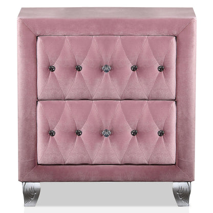 FOA Cyndi 3pc Pink Fabric Bedroom Set- Full + 2 Nightstands and Care Kit