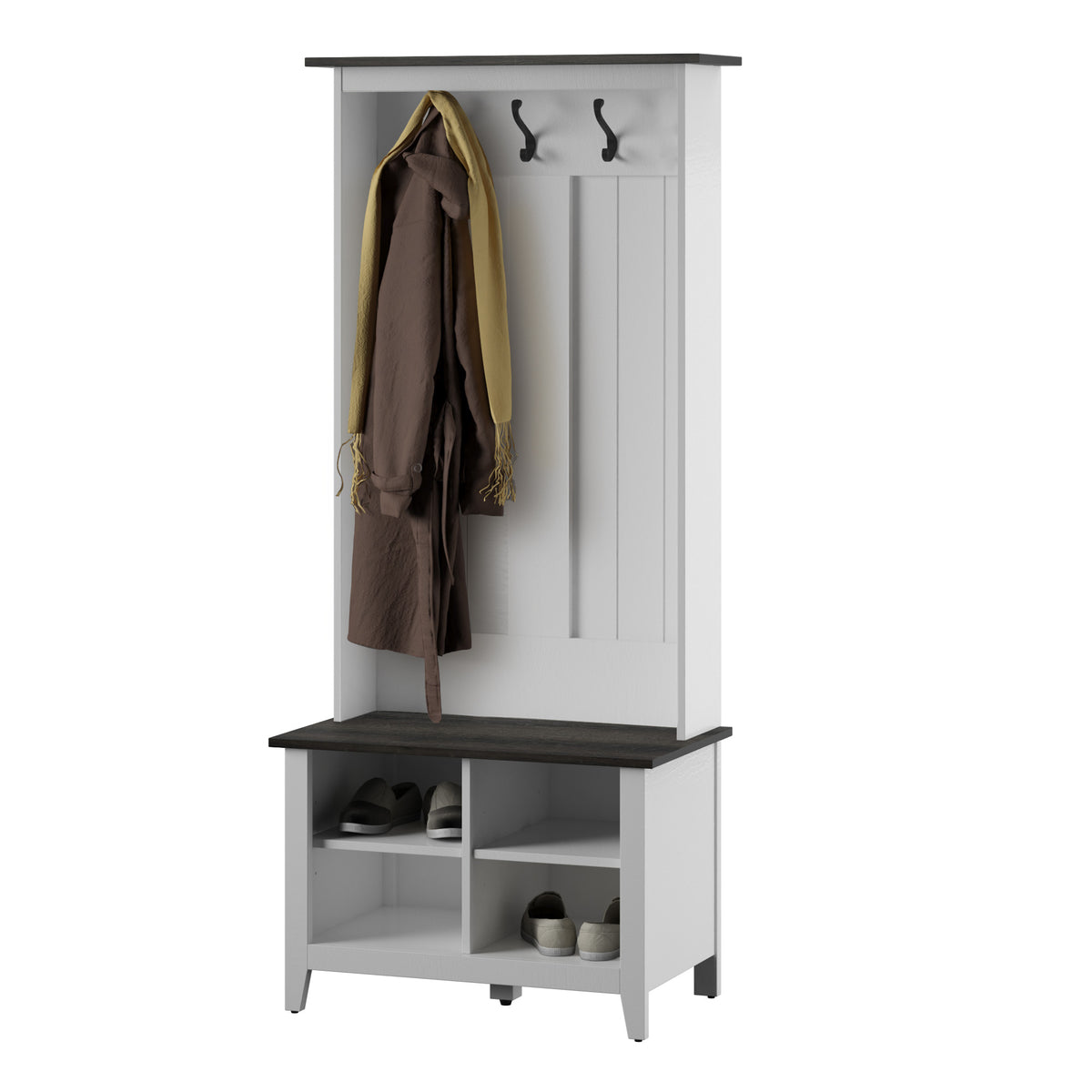 Twin Star Home Hall Tree with Storage Bench in White