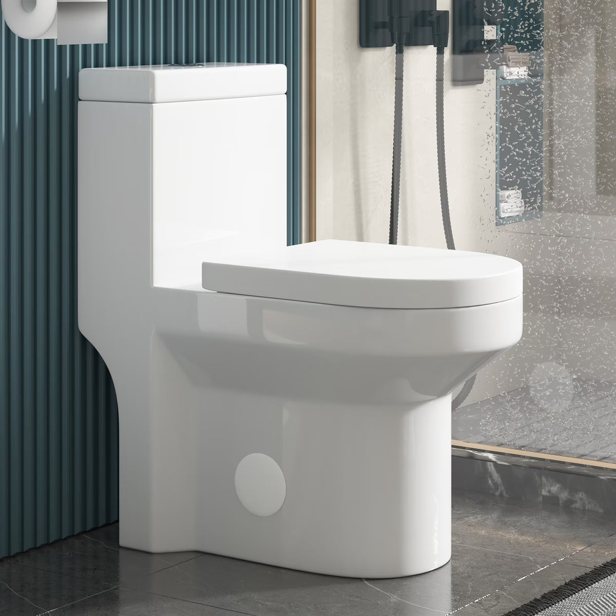 Puremind One-Piece Elongated Ceramic Toilet,4/6 Dual Flush 1.28 Gpf, White (27.6''Dx15''Wx29.5''H)