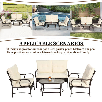 Patio Sofa Set, 4 Pieces Outdoor Sectional Furniture, All-Weather PE Rattan Wicker Patio Conversation Set, Cushioned Sofa Set with Coffee Table for Patio Garden Poolside Deck