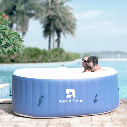 RELXTIME 2 Person Oval Inflatable Hot Tub Set, Blue