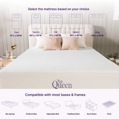 NapQueen Elizabeth 8" Full Mattress, Cooling Gel Infused Memory Foam, Bed in a Box, Adult