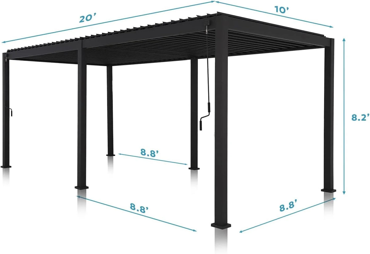 Mirador 10'x 10' 111S Outdoor Aluminum Pergola w/ Adjustable Rainproof Louver for Garden, Patio, Backyard, Takasho/Wood Grain