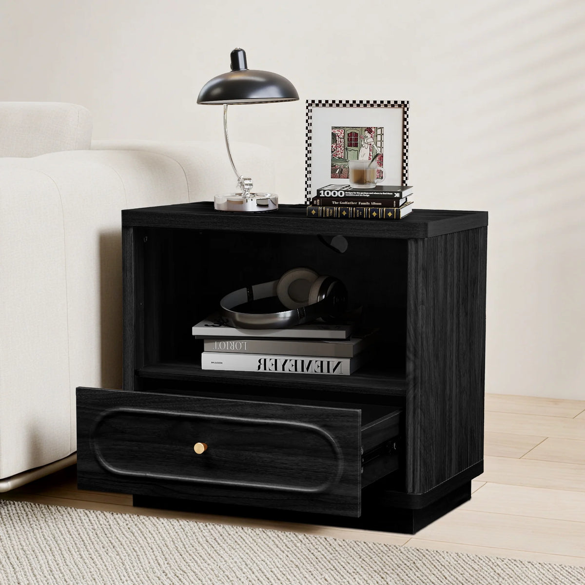 YOCWO 3 Drawer Nightstand, Classic Chest of Drawers with Arc Edge, Walnut