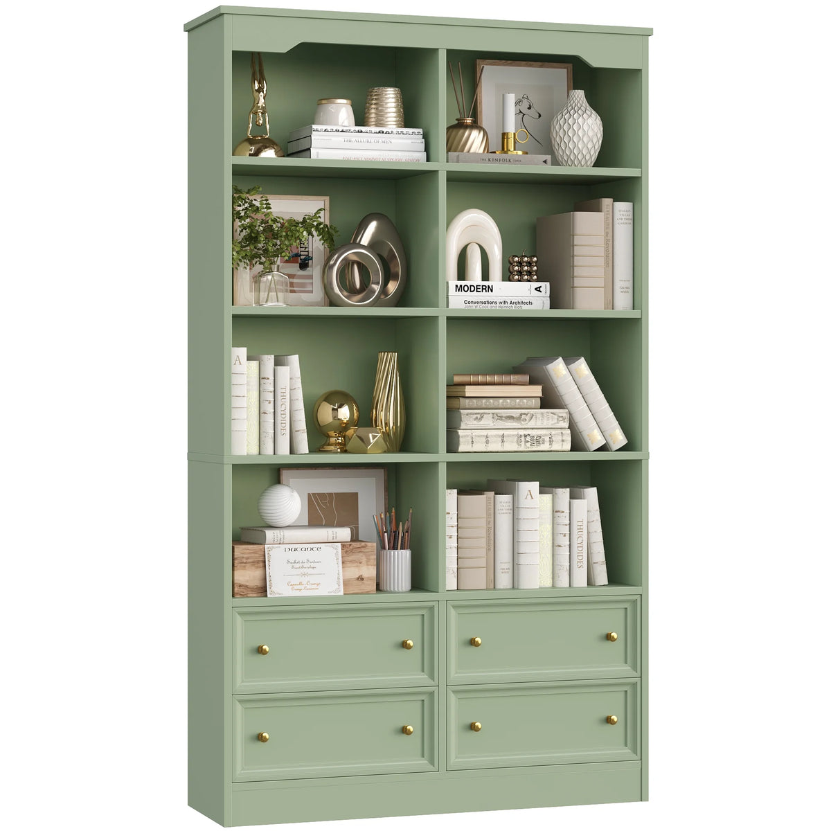 Homfa Double Row 6 Tier Bookcases, 71 in Tall Bookcase Bookshelf with 4 Drawers and 8 Display Cubicles, for Home Office Living Room, White