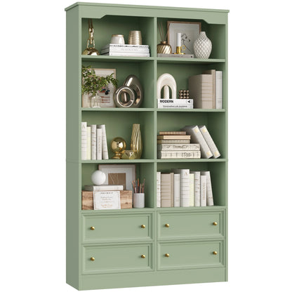 Homfa Double Row 6 Tier Bookcases, 71 in Tall Bookcase Bookshelf with 4 Drawers and 8 Display Cubicles, for Home Office Living Room, White