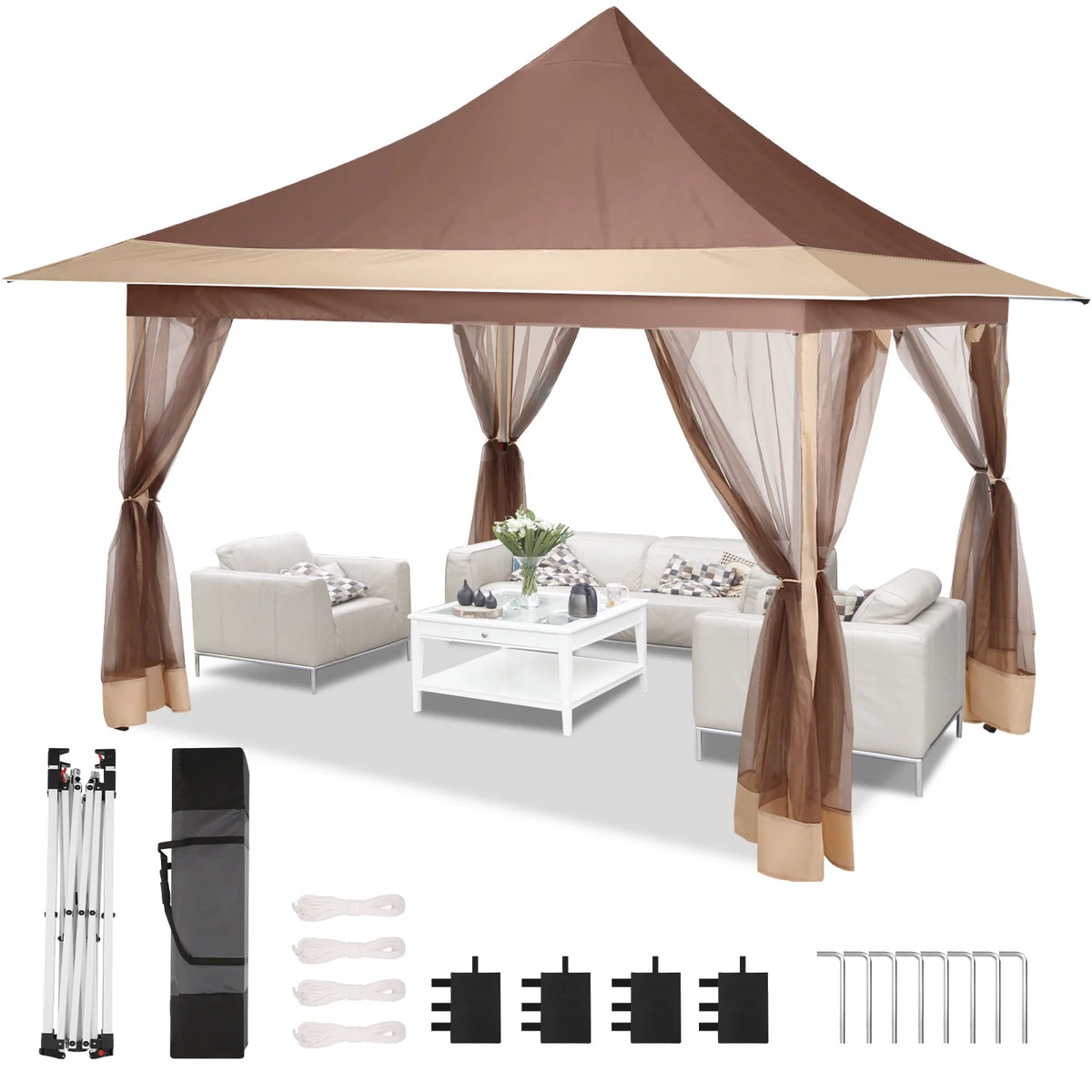 HOTEEL 12x12 EZ Pop Up Gazebo Tent with Sidewalls,Patio Gazebo Instant Shelter for Outdoor Party Camping Backyard Beach with Carry Bag,Stakes,Ropes,Gray