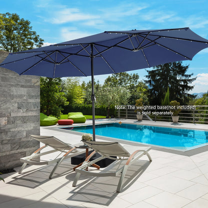 Costway 15FT Twin Patio Double-Sided Umbrella 48 Solar LED Lights Crank Outdoor Beige