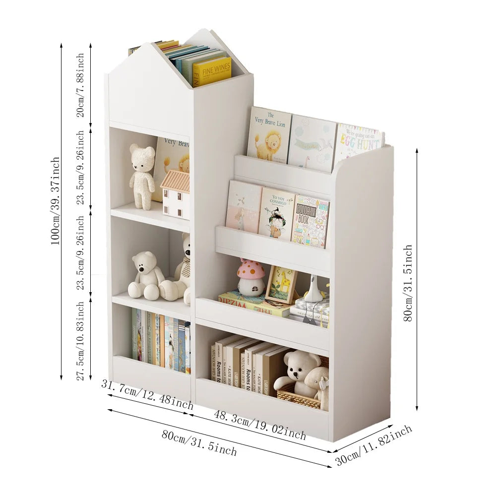 PORKISS Bookshelf for Kids, Wood Kids Bookcase with Toy Storage Organizer, Freestanding Book Shelf with 6 Compartments and 2 Baskets Bins for Kids Bedroom, Nursery, Playroom, Natural